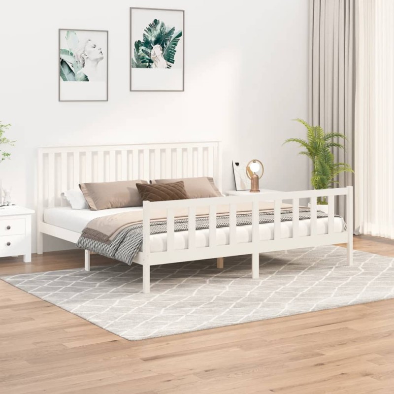 vidaXL Estructura de cama con cabecero madera de pino blanco 180x200cm vidaXL Estructura de cama con cabecero madera de pino blanco 180x200cm