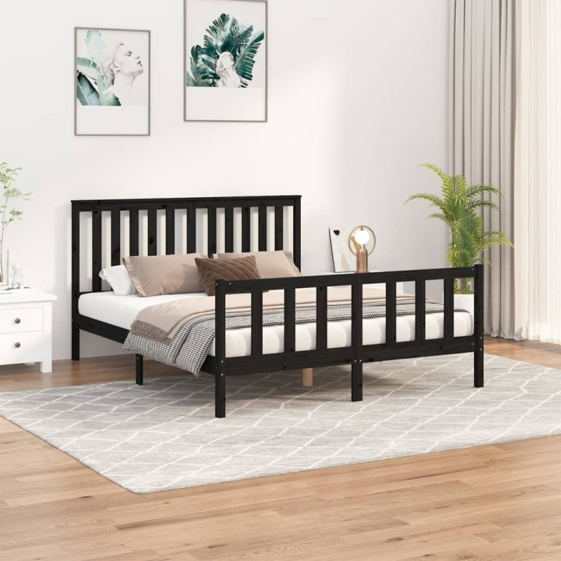 vidaXL Estructura de cama con cabecero madera pino negro 160x200 cm