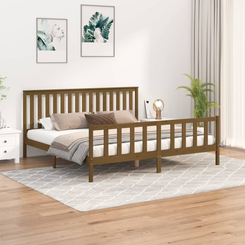 vidaXL Estructura cama con cabecero madera pino marrón miel 200x200 cm
