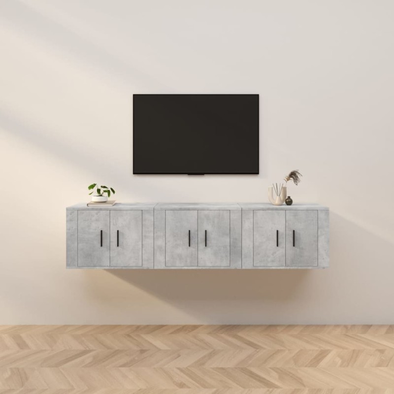 vidaXL Muebles para TV de pared 3 uds gris hormigón 57x34,5x40 cm vidaXL Muebles para TV de pared 3 uds gris hormigón 57x34,5x40 cm