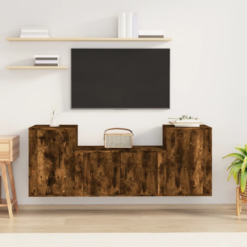 vidaXL Set de muebles de TV 3 pzas madera contrachapada roble ahumado vidaXL Set de muebles de TV 3 pzas madera contrachapada roble ahumado