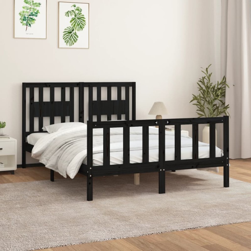 vidaXL Estructura de cama con cabecero madera pino negro 140x200 cm