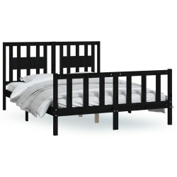 vidaXL Estructura de cama con cabecero madera pino negro 140x200 cm