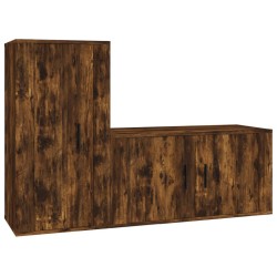 vidaXL Set de muebles de TV 2 pzas madera contrachapada roble ahumado