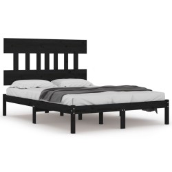 vidaXL Estructura de cama doble madera maciza negro 135x190 cm