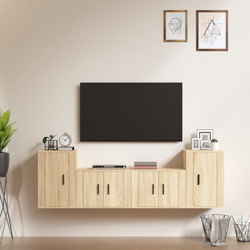 vidaXL Set de muebles para TV 4 pzas madera contrachapada roble Sonoma vidaXL Set de muebles para TV 4 pzas madera contrachapada roble Sonoma