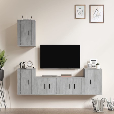 vidaXL Set de muebles de TV 5 pzas madera contrachapada gris hormigón