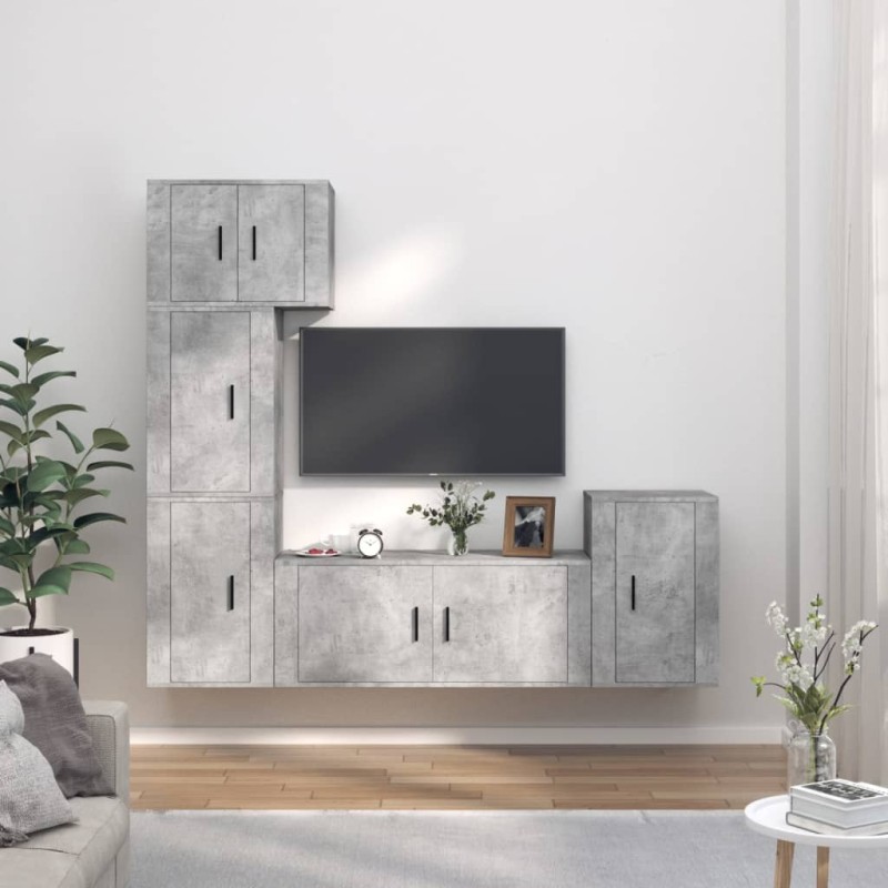 vidaXL Set de muebles de TV 5 pzas madera contrachapada gris hormigón