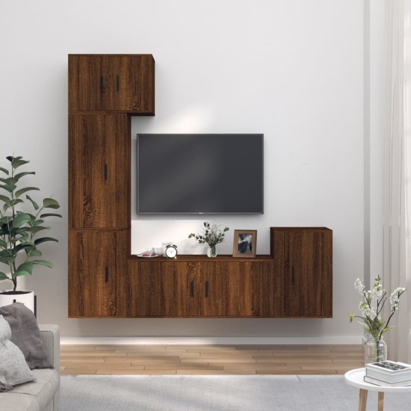 vidaXL Set de muebles para TV 5 pzas madera contrachapada roble marrón vidaXL Set de muebles para TV 5 pzas madera contrachapada roble marrón