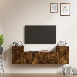 vidaXL Set de muebles de TV 4 pzas madera contrachapada roble ahumado