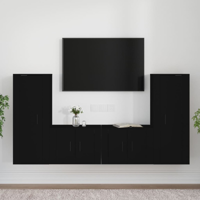 vidaXL Set de muebles para TV 4 piezas madera contrachapada negro vidaXL Set de muebles para TV 4 piezas madera contrachapada negro