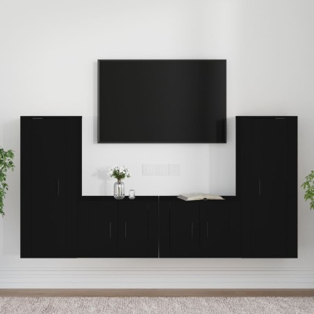 vidaXL Set de muebles para TV 4 piezas madera contrachapada negro