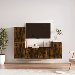 vidaXL Set de muebles de TV 4 pzas madera contrachapada roble ahumado