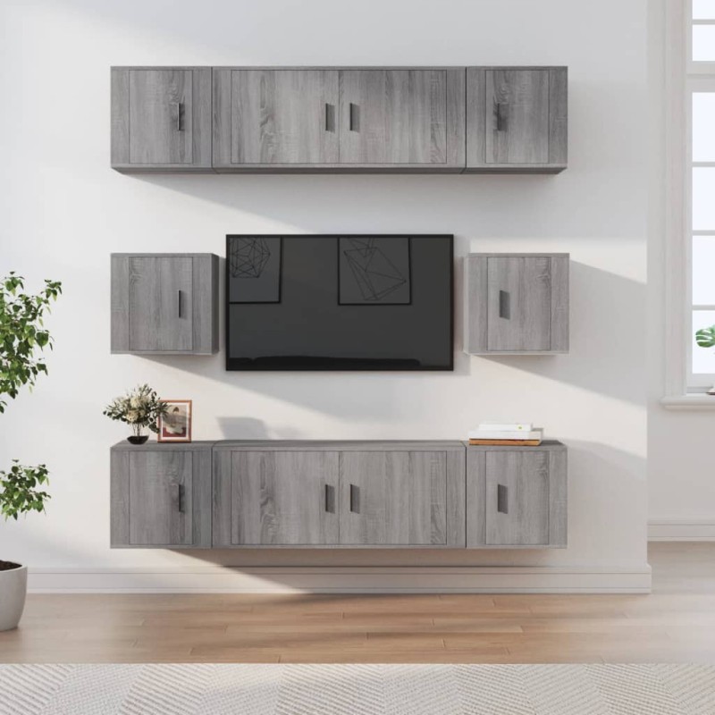 vidaXL Set de muebles para TV 8 pzas madera contrachapada gris Sonoma vidaXL Set de muebles para TV 8 pzas madera contrachapada gris Sonoma