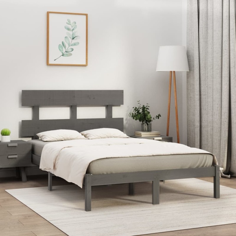 vidaXL Estructura de cama madera maciza gris super king 180x200 cm