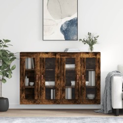 vidaXL Armarios de pared 2 uds madera de ingeniería roble ahumado