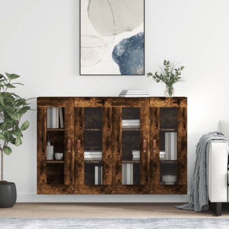 vidaXL Armarios de pared 2 uds madera de ingeniería roble ahumado