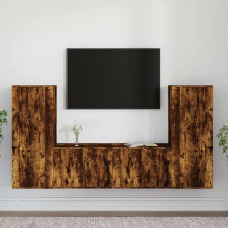 vidaXL Set de muebles de TV 4 pzas madera contrachapada roble ahumado