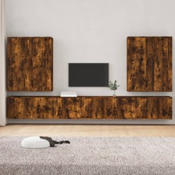 vidaXL Set de muebles de TV 7 pzas madera contrachapada roble ahumado