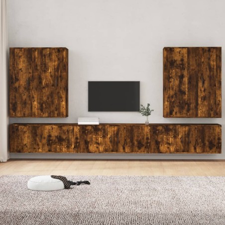 vidaXL Set de muebles de TV 7 pzas madera contrachapada roble ahumado