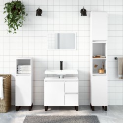 vidaXL Set muebles de baño 3 piezas madera contrachapada blanco brillo