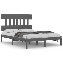 vidaXL Estructura de cama doble madera maciza gris 135x190 cm