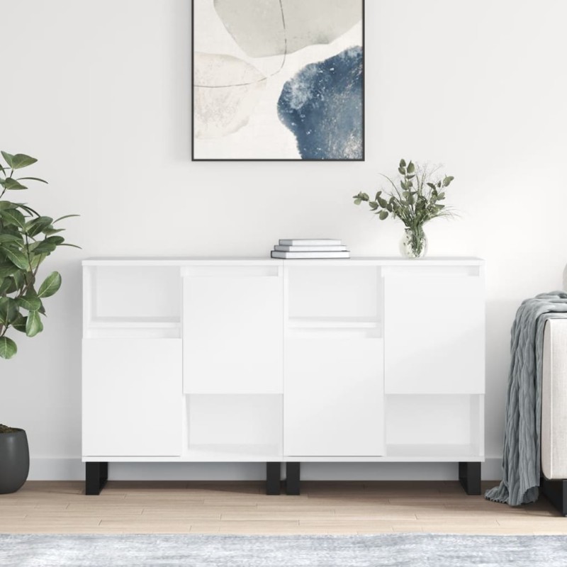 vidaXL Aparadores 2 uds madera contrachapada blanco brillo vidaXL Aparadores 2 uds madera contrachapada blanco brillo