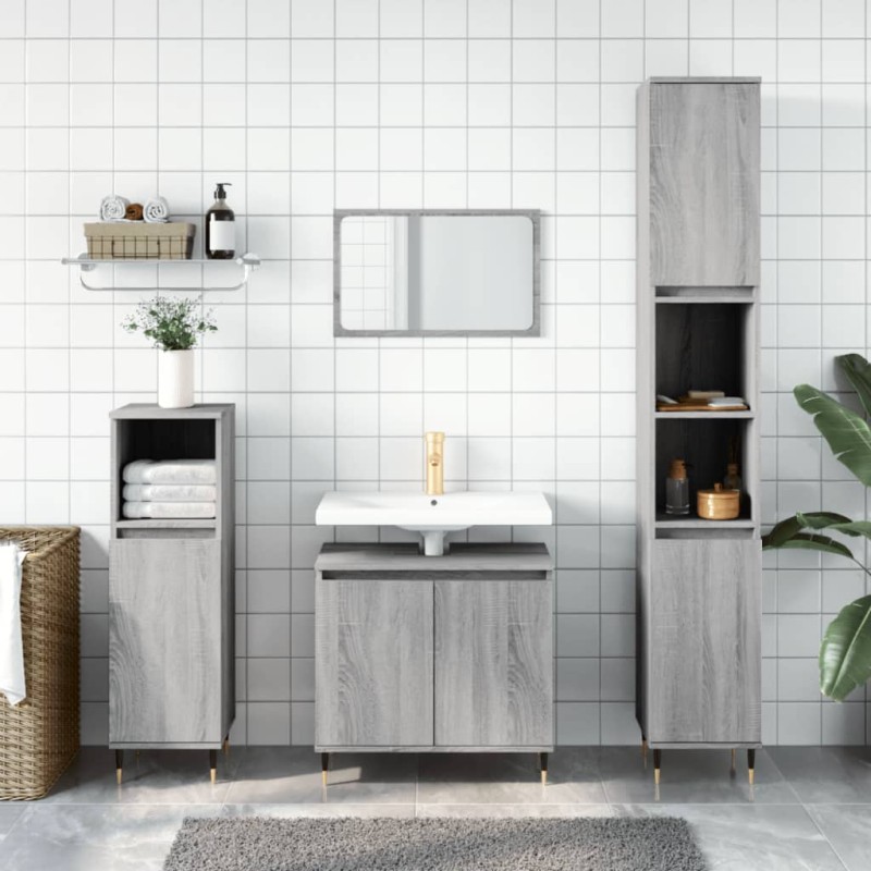 vidaXL Set de muebles de baño 3 pzas madera contrachapada gris sonoma vidaXL Set de muebles de baño 3 pzas madera contrachapada gris sonoma