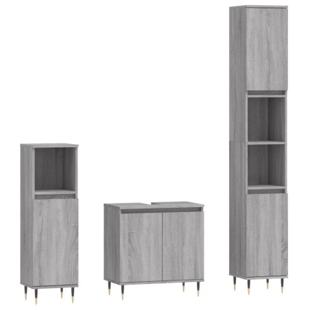 vidaXL Set de muebles de baño 3 pzas madera contrachapada gris sonoma