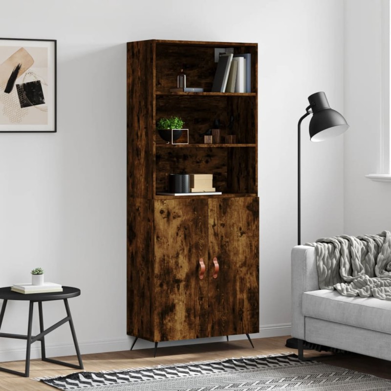 vidaXL Aparador alto madera contrachapada roble ahumado 69,5x34x180 cm