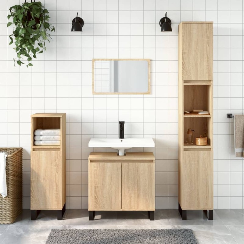 vidaXL Set de muebles de baño 3 pzas madera contrachapada roble Sonoma vidaXL Set de muebles de baño 3 pzas madera contrachapada roble Sonoma