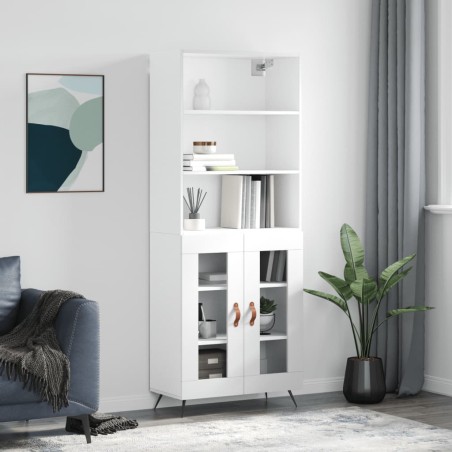 vidaXL Aparador alto madera contrachapada blanco brillo 69,5x34x180 cm
