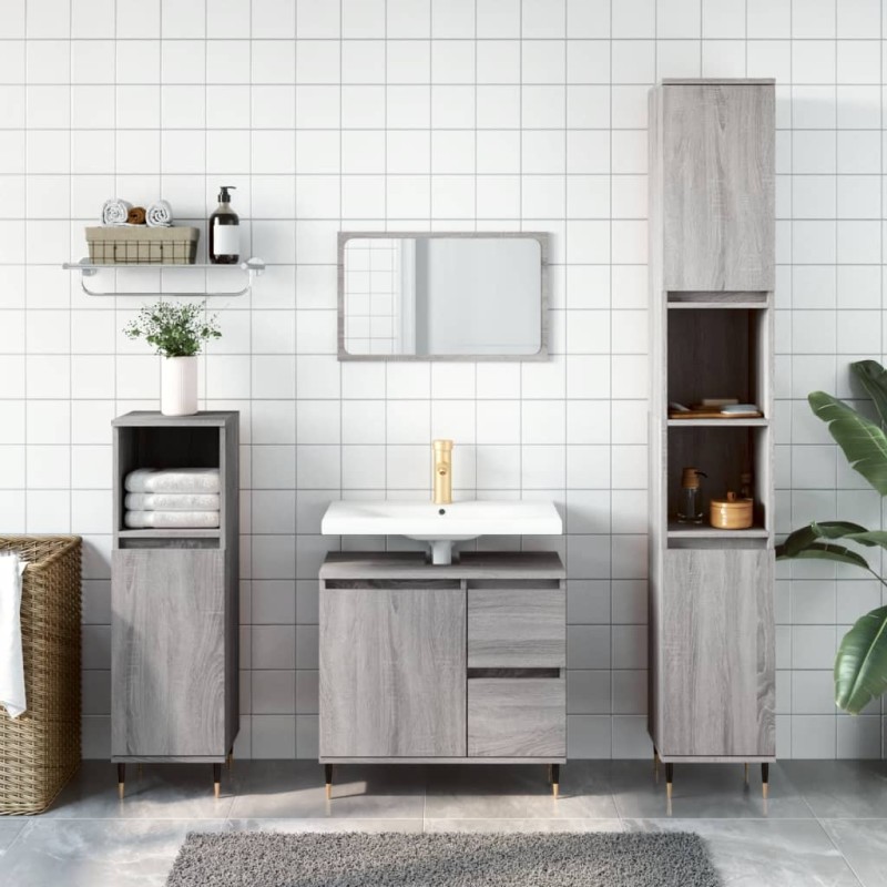 vidaXL Set de muebles de baño 3 pzas madera contrachapada gris sonoma vidaXL Set de muebles de baño 3 pzas madera contrachapada gris sonoma