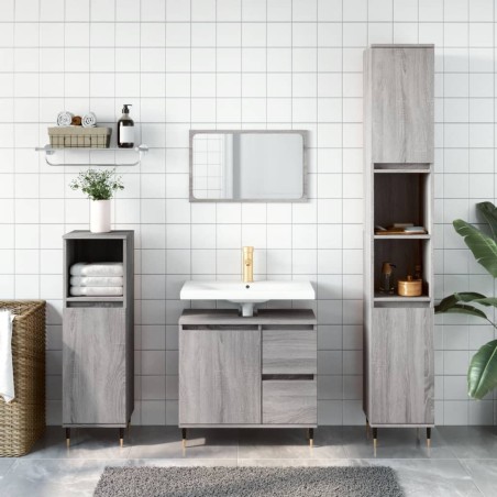 vidaXL Set de muebles de baño 3 pzas madera contrachapada gris sonoma