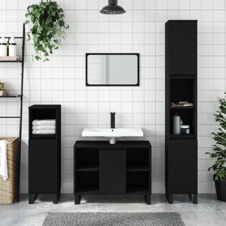 vidaXL Juego de muebles de baño 3 pzas madera contrachapada negro