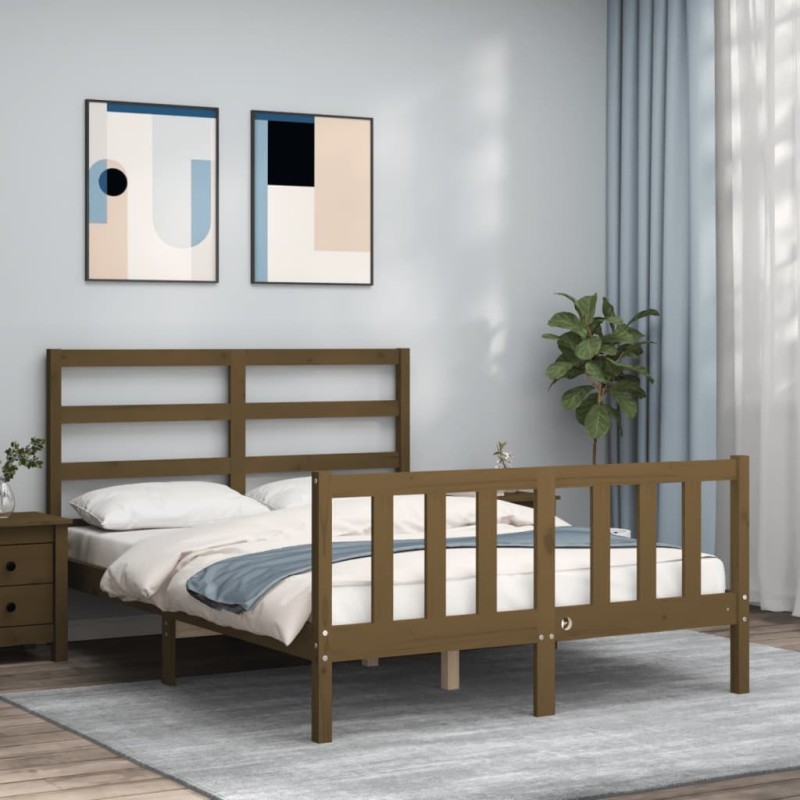 vidaXL Estructura cama y cabecero madera maciza marrón miel 120x200 cm vidaXL Estructura cama y cabecero madera maciza marrón miel 120x200 cm