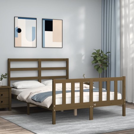 vidaXL Estructura cama y cabecero madera maciza marrón miel 120x200 cm