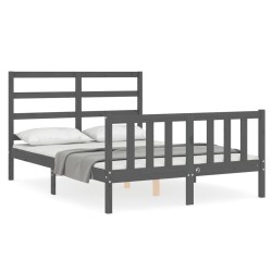 vidaXL Estructura cama de matrimonio con cabecero madera maciza gris