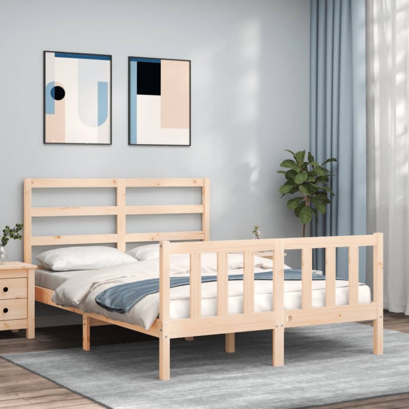 vidaXL Estructura de cama con cabecero madera maciza 140x200 cm vidaXL Estructura de cama con cabecero madera maciza 140x200 cm