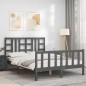 vidaXL Estructura de cama matrimonio con cabecero madera maciza gris vidaXL Estructura de cama matrimonio con cabecero madera maciza gris