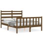 vidaXL Estructura de cama matrimonio con cabecero madera marrón miel vidaXL Estructura de cama matrimonio con cabecero madera marrón miel