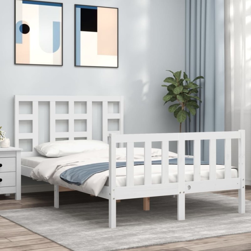 vidaXL Estructura de cama con cabecero madera maciza blanco 120x200 cm vidaXL Estructura de cama con cabecero madera maciza blanco 120x200 cm