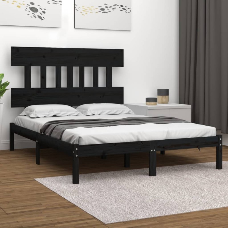 vidaXL Estructura de cama de madera maciza negra 200x200 cm vidaXL Estructura de cama de madera maciza negra 200x200 cm
