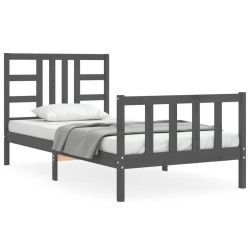 vidaXL Estructura de cama con cabecero madera maciza gris 90x190 cm
