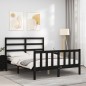 vidaXL Estructura de cama con cabecero madera maciza negro 140x200 cm vidaXL Estructura de cama con cabecero madera maciza negro 140x200 cm