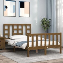 vidaXL Estructura de cama matrimonio con cabecero madera marrón miel
