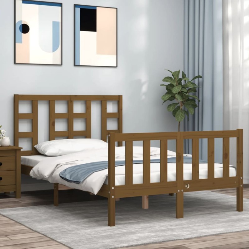 vidaXL Estructura de cama matrimonio con cabecero madera marrón miel vidaXL Estructura de cama matrimonio con cabecero madera marrón miel