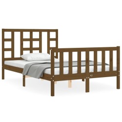 vidaXL Estructura de cama matrimonio con cabecero madera marrón miel