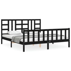 vidaXL Estructura de cama con cabecero madera maciza negro 180x200 cm
