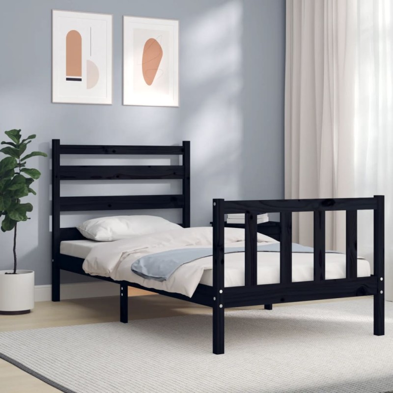 vidaXL Estructura de cama individual con cabecero madera maciza negro vidaXL Estructura de cama individual con cabecero madera maciza negro